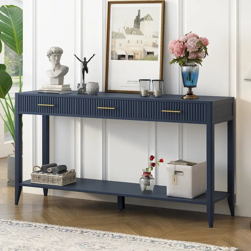 High-Quality Entryway Console Table with Vertical Stripe Drawers, Long Legs