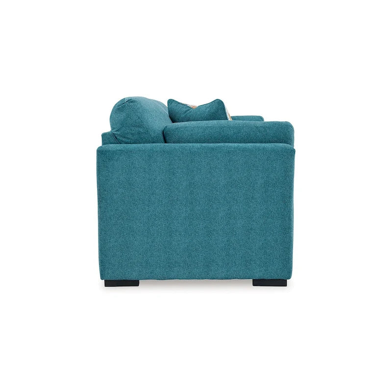 Teal Blue Faux Velvet Sofa with 2 Accent Throw Pillows - 94 Inch