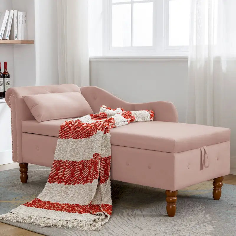 Pink 58.26" Velvet Button Tufted Chaise Lounge Chair with Storage