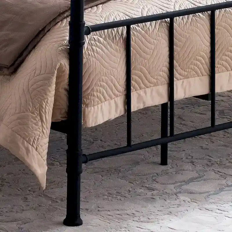 Industrial Iron Pipe King-Size Platform Bed Frame in Black and Hammered Copper