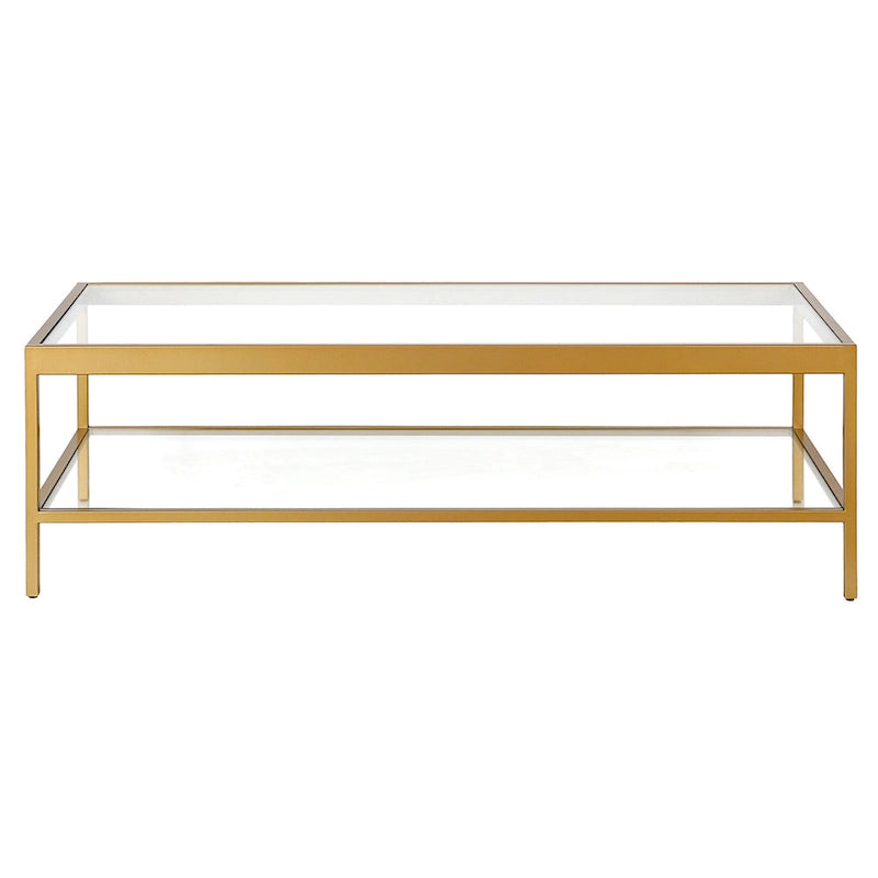 Clear and Gold Glass and Steel Coffee Table with Shelf - 54"