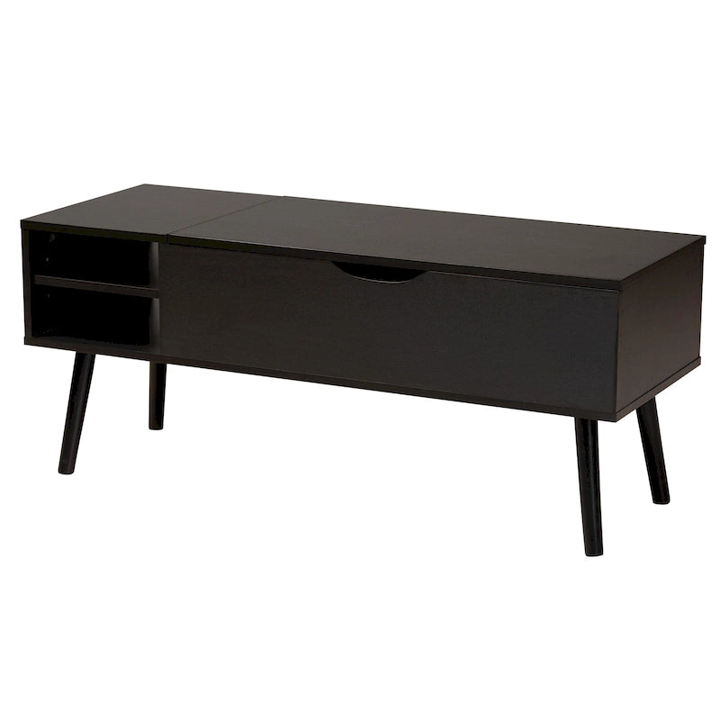 Modern Two-Tone Black and Espresso Brown Coffee Table with Lift-Top Storage