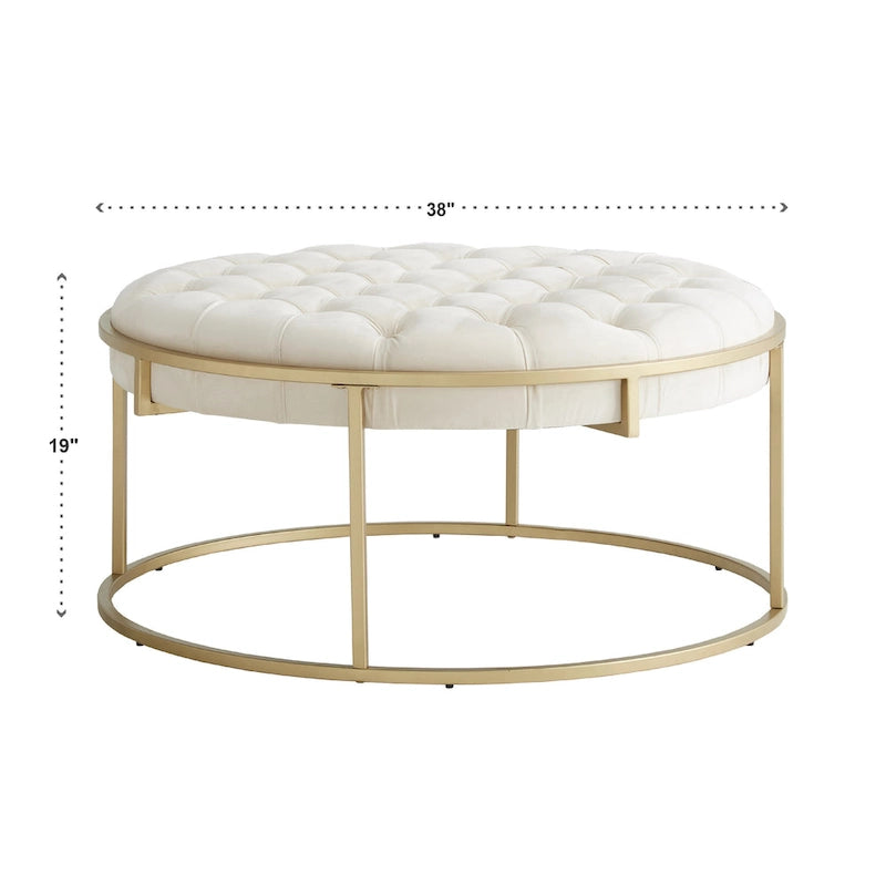 Gold Finish Velvet Round Tufted Ottoman Footrest