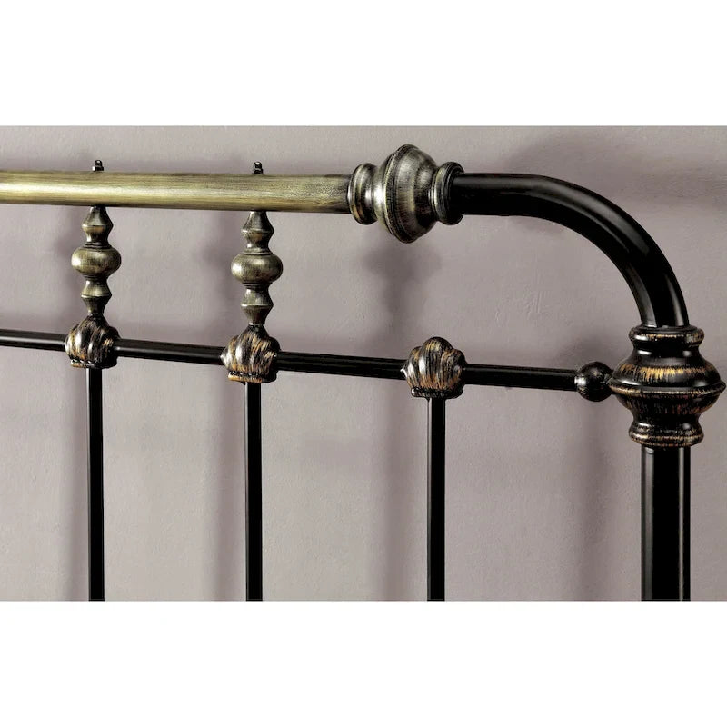 Industrial Black Metal Panel Bed with Geometric Headboard