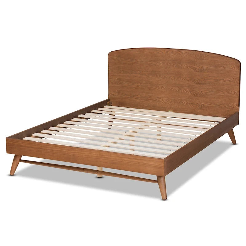 Mid-Century Modern Transitional Walnut Finished Platform Bed