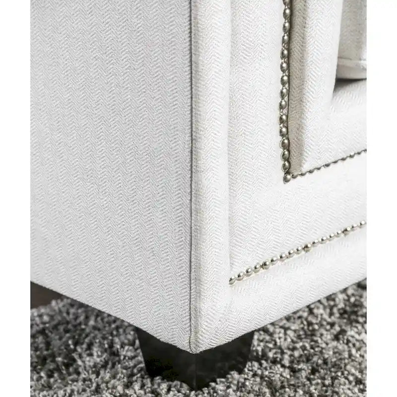 Contemporary Off-White Chenille Nailhead Upholstered Sofa
