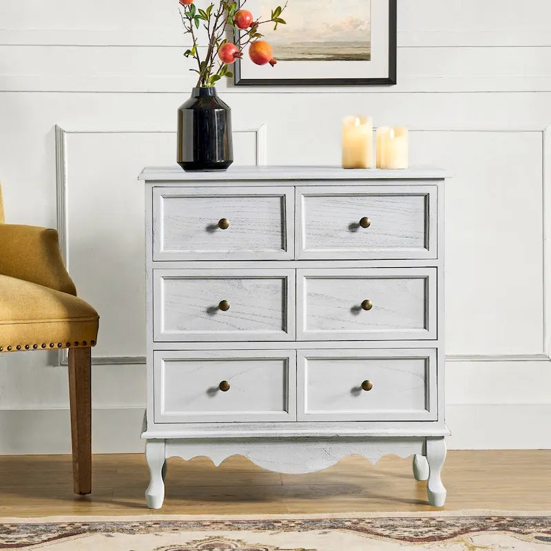Farmhouse 30" Tall Distressed 3-Drawer Nightstand with Solid Wood Legs