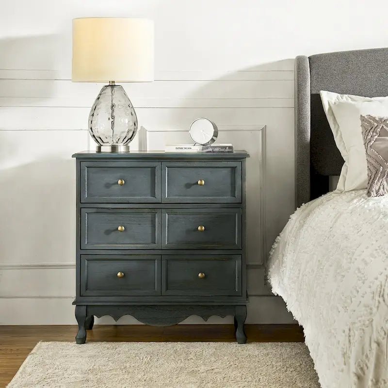 Farmhouse 30" Tall Distressed 3-Drawer Nightstand with Solid Wood Legs