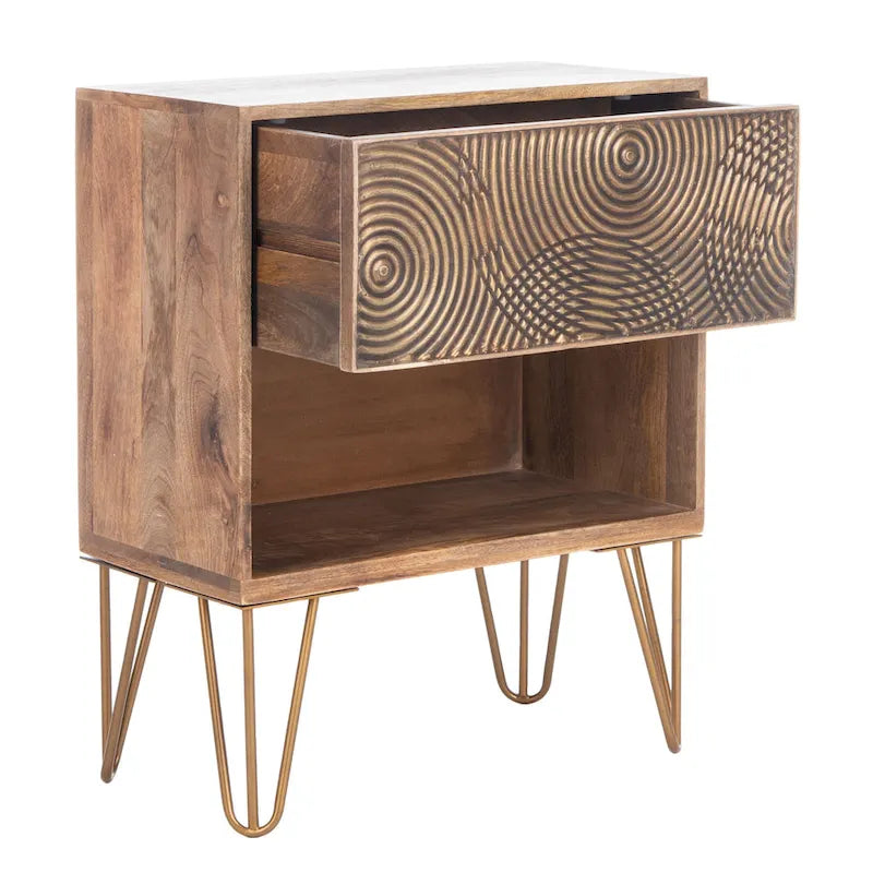 1-Drawer Textured Nightstand with Open Shelf