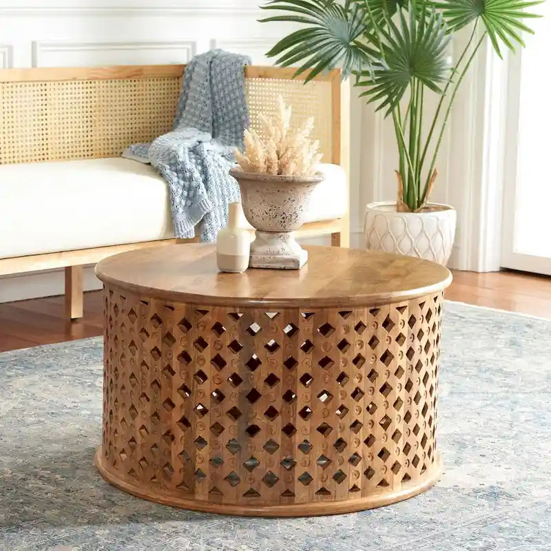 Round Coffee Table with Storage Shelf - 28 L x 28 D x 16 H
