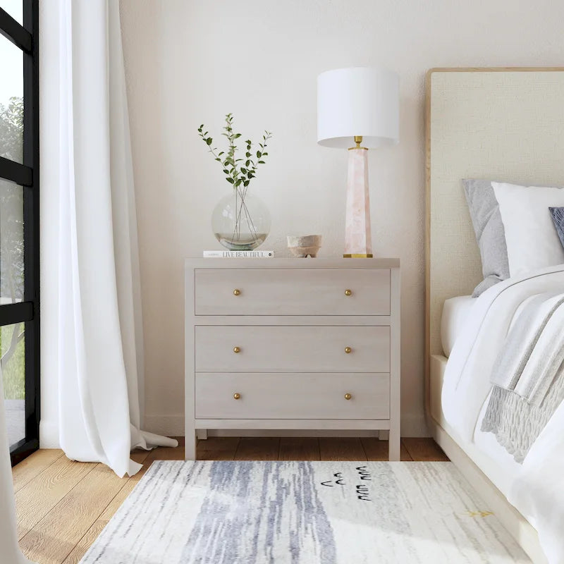 3-Drawer Wood Dresser with Metal Handles