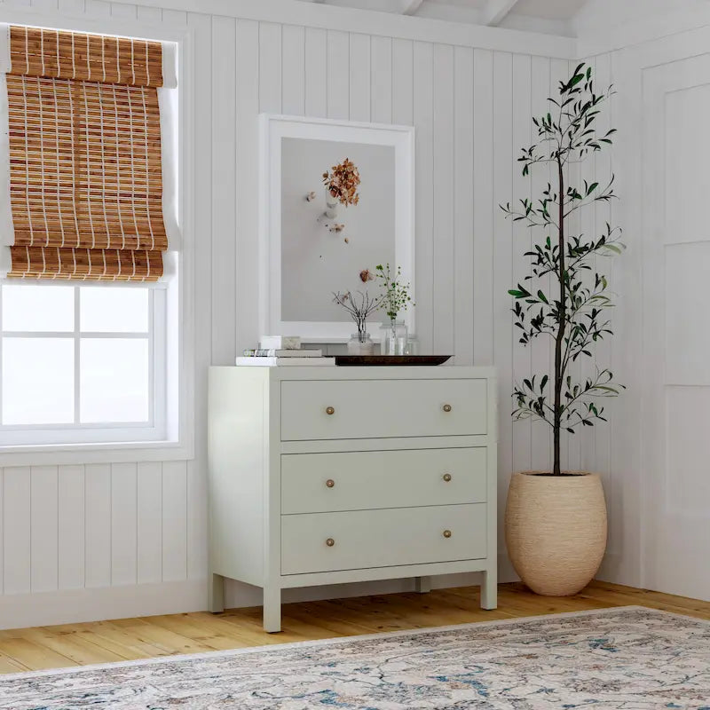 3-Drawer Wood Dresser with Metal Handles