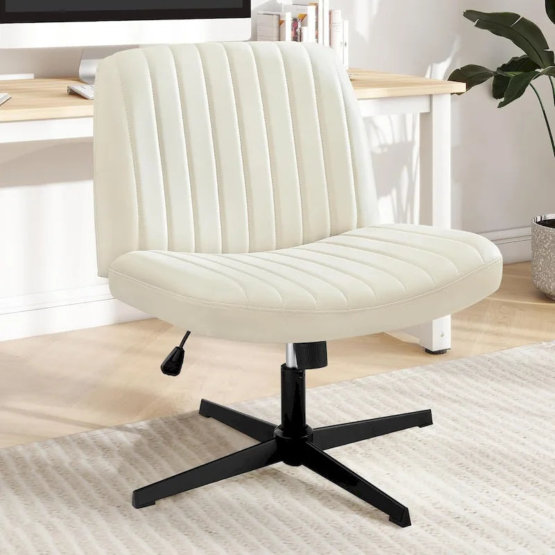 Home Office Desk Chair Criss Cross Legged Office, Wide Comfty Desk, Wheels Armless Computer Task, Swivel Vanity Home Chair