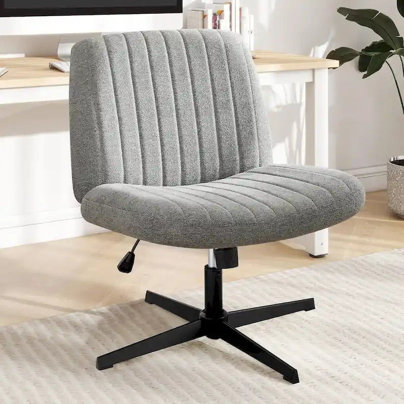Home Office Desk Chair Criss Cross Legged Office, Wide Comfty Desk, Wheels Armless Computer Task, Swivel Vanity Home Chair