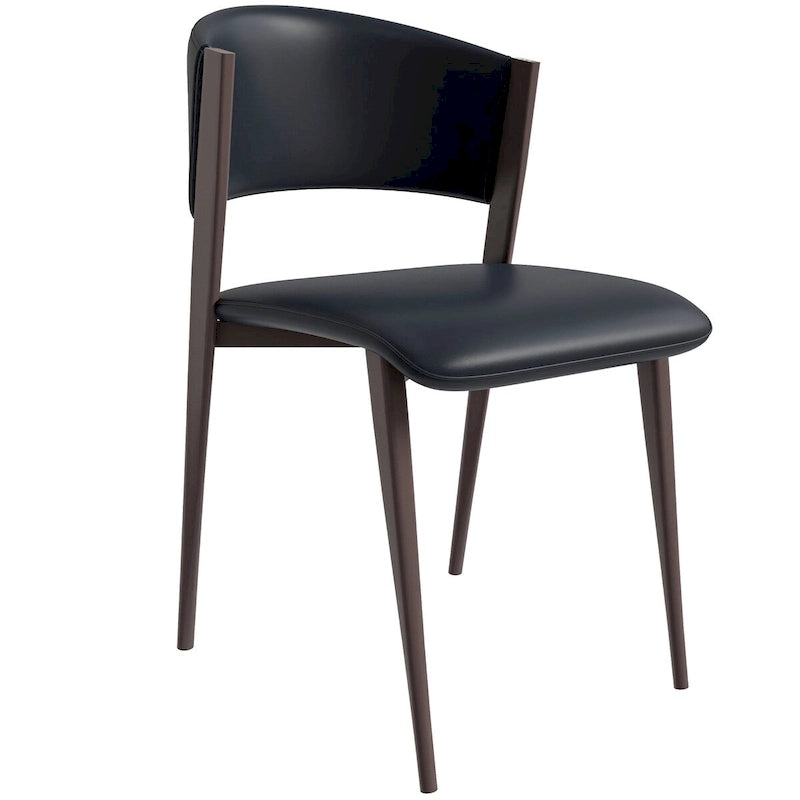 Modern PU Leather Dining Chair with Curved Back and Black Metal Legs