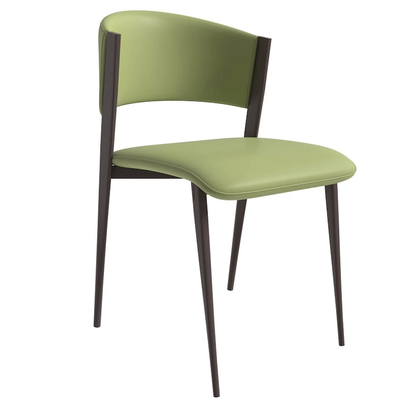 Modern PU Leather Dining Chair with Curved Back and Black Metal Legs