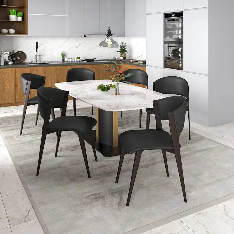 Modern PU Leather Dining Chair with Curved Back and Black Metal Legs
