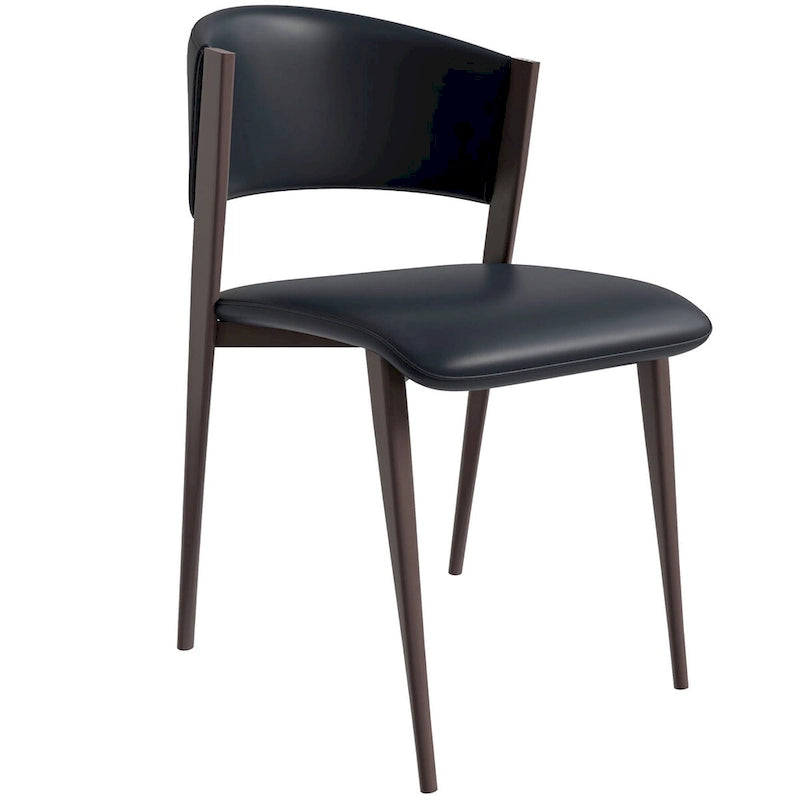 Modern PU Leather Dining Chair with Curved Back and Black Metal Legs