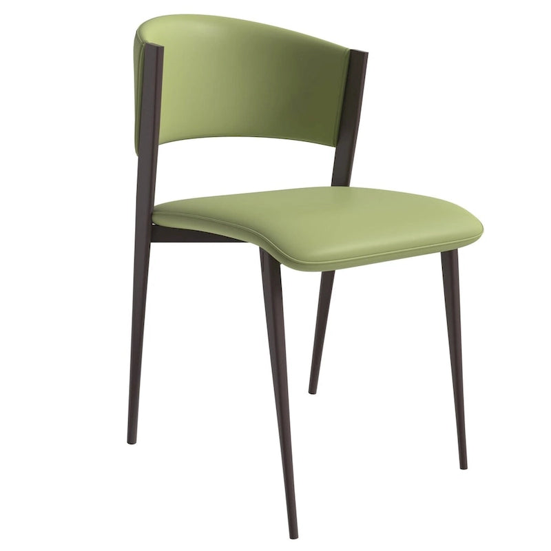 Modern PU Leather Dining Chair with Curved Back and Black Metal Legs