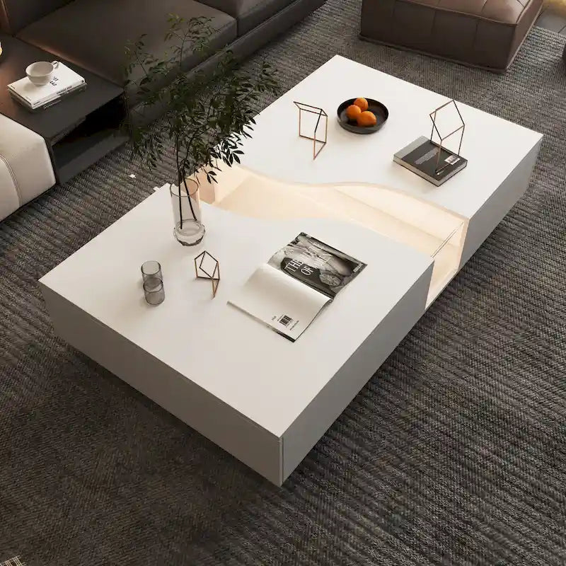 White 2-Drawer Coffee Table with LED Display Top