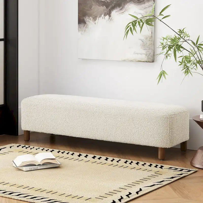 Modern Boucle Upholstered Ottoman Bench for Two